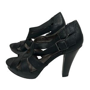 Kohl’s Black Open Toe Heels Sandal Straps Chic Cute Summer Dressy